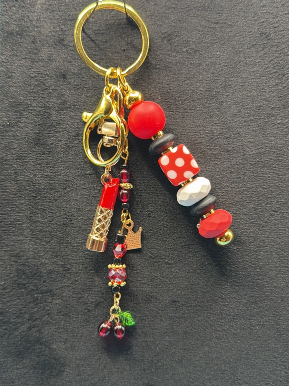 Gold Keyring Charm with Red Beaded Tassel - Unbranded